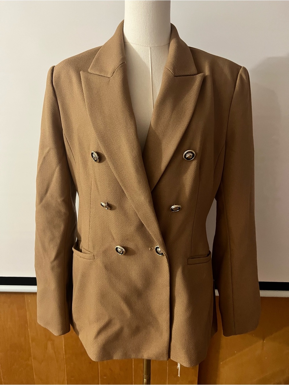 Zara Double-Breasted Tan Women's Blazer Jacket Large